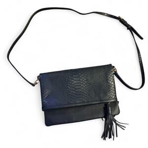 GiGi New York Rachel Convertible Clutch Crossbody - Navy Snake Embossed Leather